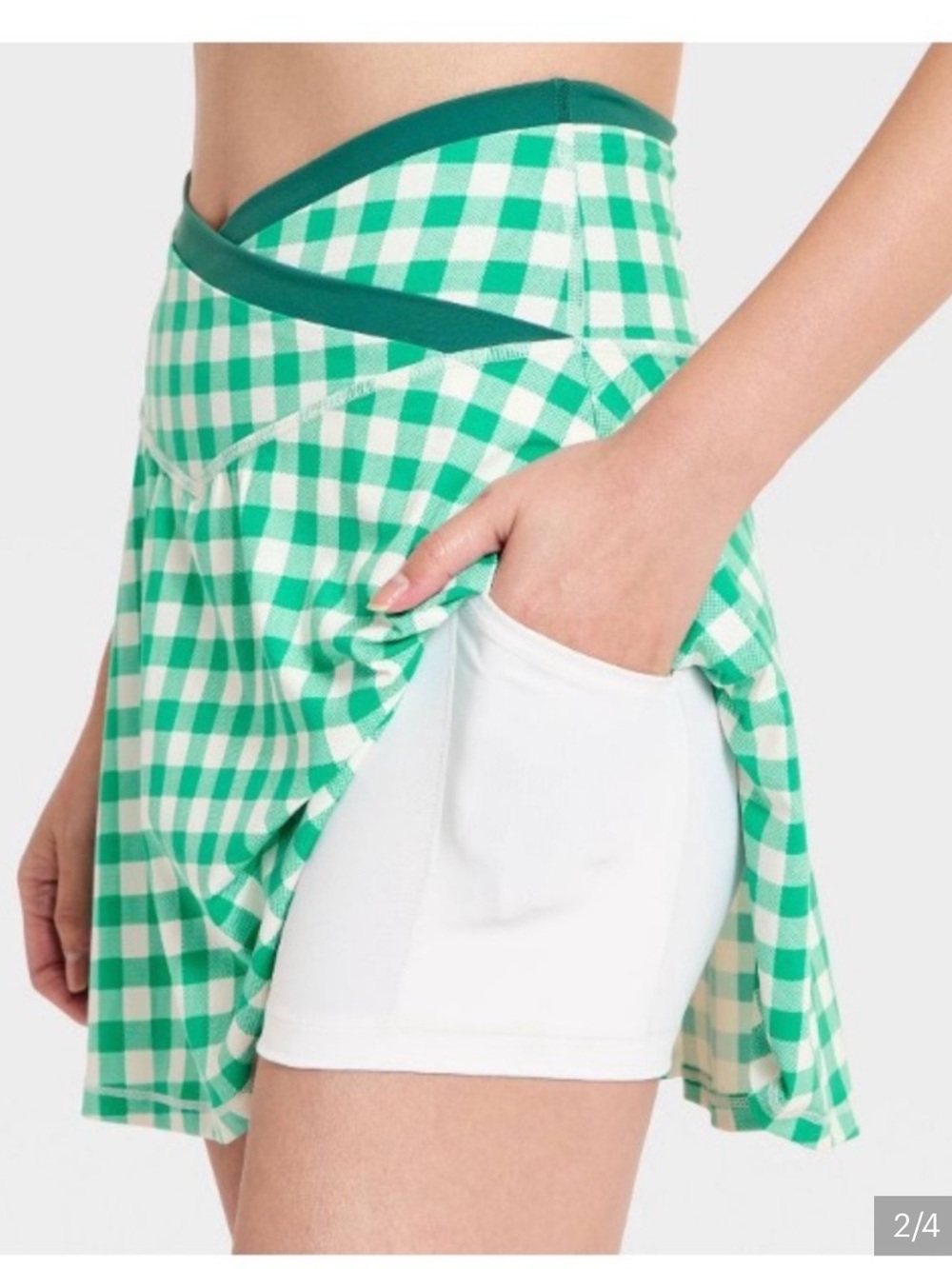 all in motion Teal & White Gingham Skirt with Teal Crop Sports Top - Picture 2 of 2